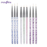 3 Pcs/Set Nail Art Brush Crystal Acrylic Thin Liner Drawing Pen UV Nail Gel Polish Painting Stripes Flower Manicure Tools